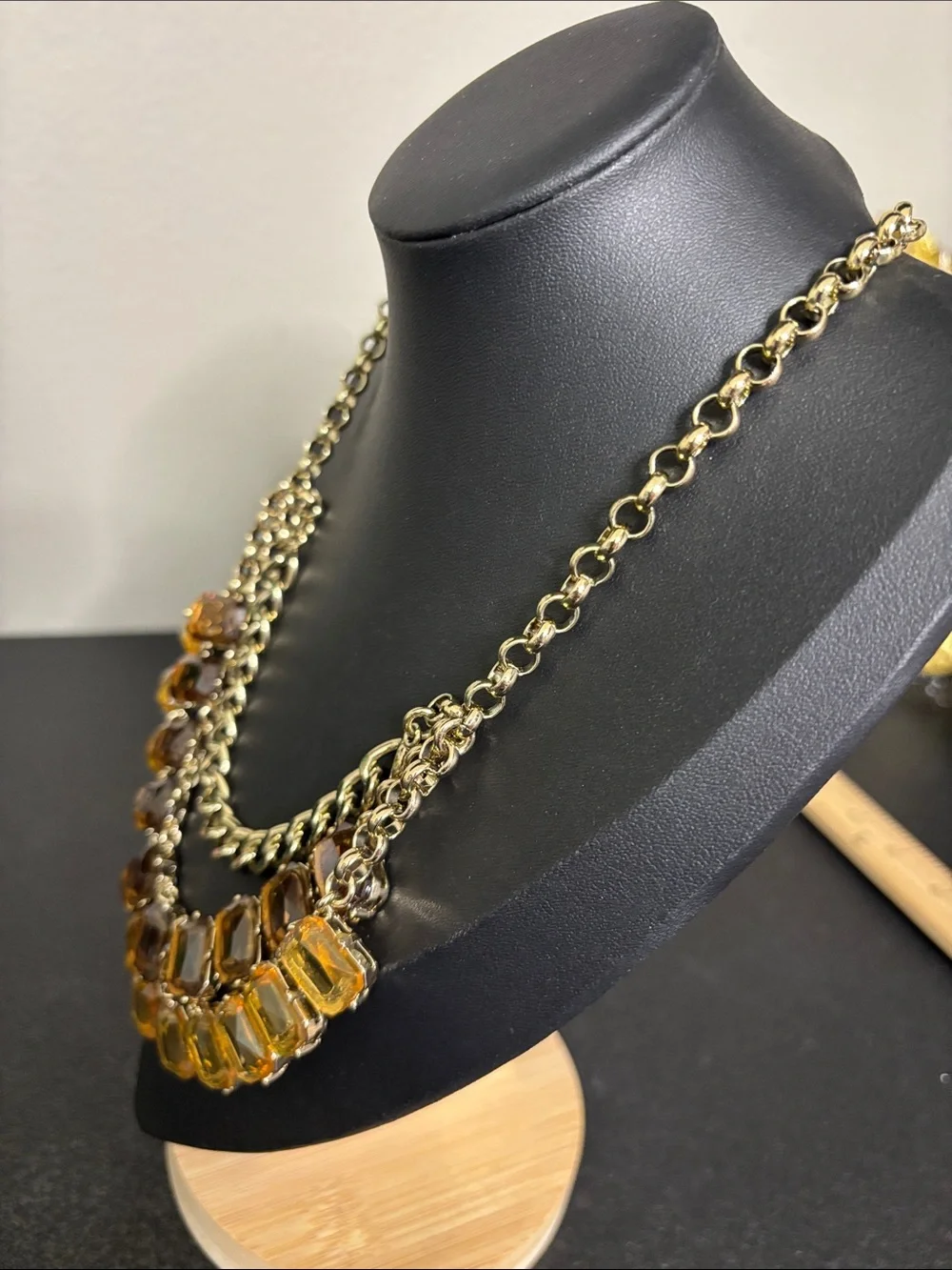 Banana Republic Gold Chain Statement Collar Necklace Amber Gemstones